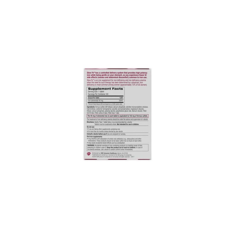 Slow Fe Iron Supplement Tablets, 60 Count Pack of 5