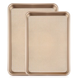 Vinino Baking Sheet Set of 2, Cookie Sheets For Baking with Square Texture Pattern, Thicker Carbon Steel Non-stick Baking Pan Quarter/Jelly Roll Pans Tray for Oven 15-GD