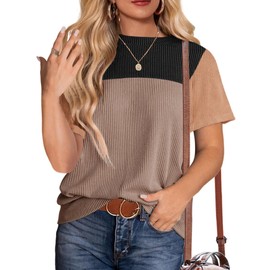Zeagoo Womens Tops Crew Neck Ladies Tees Blouse Spring Summer Women Knit Tunic Tops Business Casual T Shirts for Women Fashion 2025 Black/khaki L