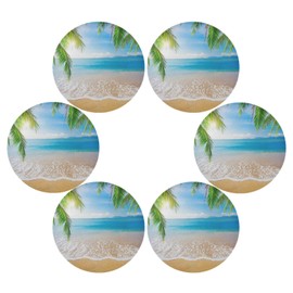 Round Placemat Set of 6 for Dining Table Palm Tropical Ocean Sea Beach Place Mat Heat Resistant Kitchen Table Mat for Party Home Decor Everyday Use Washable
