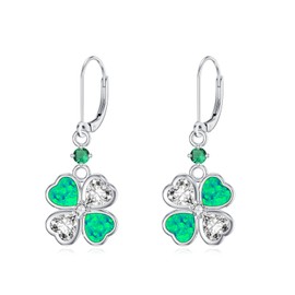 St Patricks Day Earrings dangle 925 Sterling Silve Shamrock Earrings Green Opal Green Earrings for Women Jewelry Gifts
