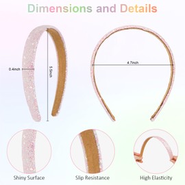 GAFATORY 3Pcs Glitter Headbands for Girls Sparkly Rainbow Headbands Non-slip Comfortable Headbands Little Girls Hair Accessories Pink Blue White Sequin Head Bands for Toddler Kids Women