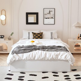 Maenizi 14 Inch King Size Bed Frame with White Fabric Cover, Heavy Duty King Platform Bed Frame Support Up to 3000 lbs, No Box Spring Needed, Easy Assembly, Noise Free, Black