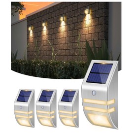 Roopure Solar Fence Lights Outdoor Waterproof, Solar Powered Deck Lights Stainless Steel, Solar Motion Lights Security Wall Mount for Yard Patio Step Stairs Rail, Cool White, Pack of 4