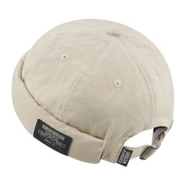 Croogo Docker Cap Retro Beanie Cotton No Brim Hat Adjustable Rolled Cuff Brimless Skullcap Landlord Hats,Beige-GD30