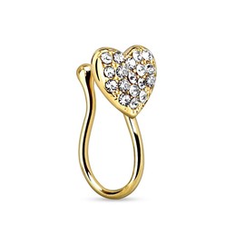 Pierced Owl - 17GA Heart with Gems Clip On Fake Non No Piercing Nose Ring, Brass, Cubic Zirconia, cubic-zirconia