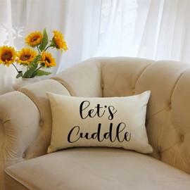 Ogiselestyle Farmhouse Pillow Covers with Let's Cuddle Quotes 12" x 20" Lumbar Pillow Covers Home Decorative Cotton Linen Cushion Case for Sofa Couch Housewarming Gifts Family Room Décor