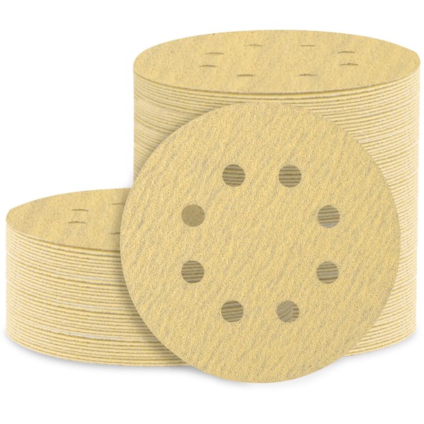 Huopueit 100PCS 5 Inch Sanding Discs, 8 Hole Hook and