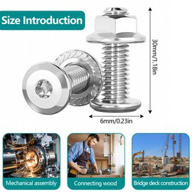 Pack of 30 Carriage Bolts M6 x 30 Stainless Steel Flat Head Screws M6 with Flange Nuts Gate Hinge Screws for Industrial Machinery Home