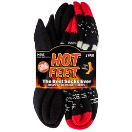 HOT FEET Thermal Socks for Men, Extreme Cold Weather, 2/4 Pack Thick Warm Socks for Men, Winter Insulated Socks, Size 6-12.5, 2 Pack, Buffalo Red/Black