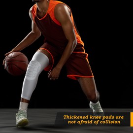 Knee Sleeve Pad Compression Leg Sleeve for Football Volleyball Basketball Wrestling Protector Gear, 2 Packs Knee Paded(White_L_2 Pcs)