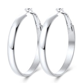 Jewlpire Silver Hoop Earrings for Women, Lightweight 925 Sterling Silver Hoops Earring, 5mm Width Medium Hoops Earrings for Women Trendy 40 mm