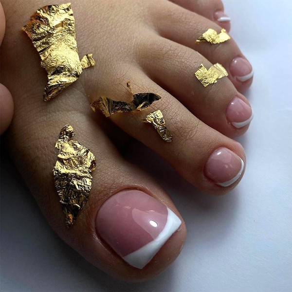 Press on Toenails French Tip Square White False Toe Nails