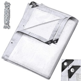 99% Aluminet Shade Cloth Reflective Tarp 10 x 10 ft Aluminium Cloth Porch Privacy Screen with Grommets for Car Garden Pergola Patio Sun Shade Kennel Cover Durable Mesh Canopy Cover Easy Setup