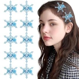 TUCEWP 10Pcs Snowflake Hair Clip for Women Girls Cute Rhinestones Hair Pins Nonslip Sparkly Hair Barrette Snap Blue Metal Alligator Clips for Long Thick Hair Holiday Wedding Bridal Hair Accessories