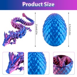 3D Dragon Egg Printed Crystal Dragon in Egg Surprise Easter Eggs Iridescent Articulated Dragon Flexible Joints Fidget Toys for Home Office Decor Executive Desk Toys Anxiety Relief (Purple)