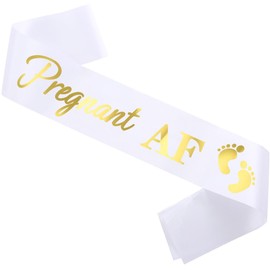 GDTO8820 Pregnant AF Sash,white sash, Baby Shower Mom Sash for Mommy to Be, Gender Reveal Pregnancy Announcement Decorations, Boy or Girl Gender Reveal Supplies, Future Mummy Gift, WHITE