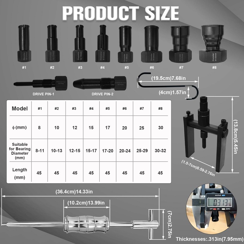 FITHOIST 12Pcs Motorcycle Blind Hole Bearing Puller Kit,Slide Hammer Puller