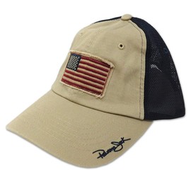 Panama Jack USA Baseball Cap - Lightweight, American Flag Patch, Mesh Backing, 3" Wide Bill Brim, T-Slide Closure (Khaki)