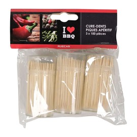 I LOVE BBQ Box of 3 Bamboo Toothpicks, Pack of 100, Dimensions: Diameter 2 x 63 mm, Brown, NC