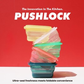 LIVING CREATOR PushLock 3 Colors, 3 Pack, Collapsible Food Storage Container, Space-Saving, Platinum Silicone, Microwave&Freezer&Dishwasher Safe, for Cooking&Leftovers, BPA-Free (Alpine Fros)