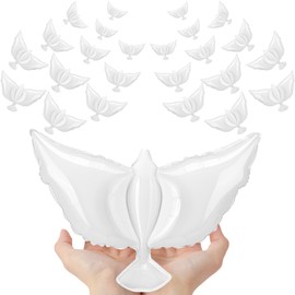Arrowbash 12 Pcs White Doves Balloons 19.7 Inch Small Memorial Peace Dove Balloons Foil Pigeon Bird for Funeral Wedding Birthday Engagement Veterans Party Decoration Supplies