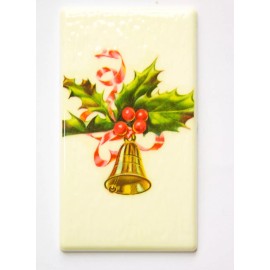 Yummy Treasures Lg Vintage Retro Bell and Holly Christmas Cabochon 80mm X 45mm cab002B
