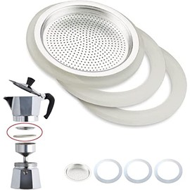 Guarnizione e Filtro Caffettiera Universale per Ricambi Moka 3x Anello di Tenuta in Lattice + 1x Filtro in Acciaio (2 tazze)