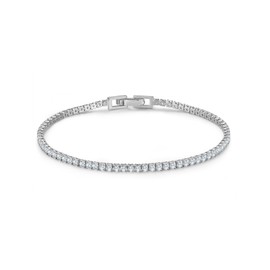 GLANZSTÜCKE MÜNCHEN Women's Tennis Bracelet Rhodium-Plated 925 Sterling Silver with White Zirconia, Sterling Silver, No Gemstone