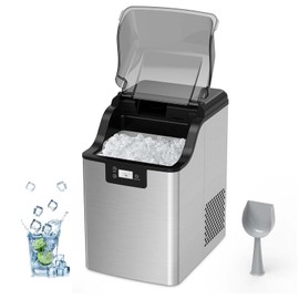 Ice Maker, 44 lbs/Day, Chewable Ice Maker, 3.3lbs Rapid Ice Release in 12 Mins, Self-Cleaning, Stainless Steel Housing Ice Machine for Parties, Kitchen, Bar, Office