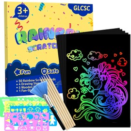 60 Pcs Scratch Art for Kids, Rainbow Scratch Paper, Black Magic Scratch Off Craft Set for 3 4 5 6 7 8 9 10 Years Old Girls and Boys Kids, Party Games Christmas Birthday Easter Gifts