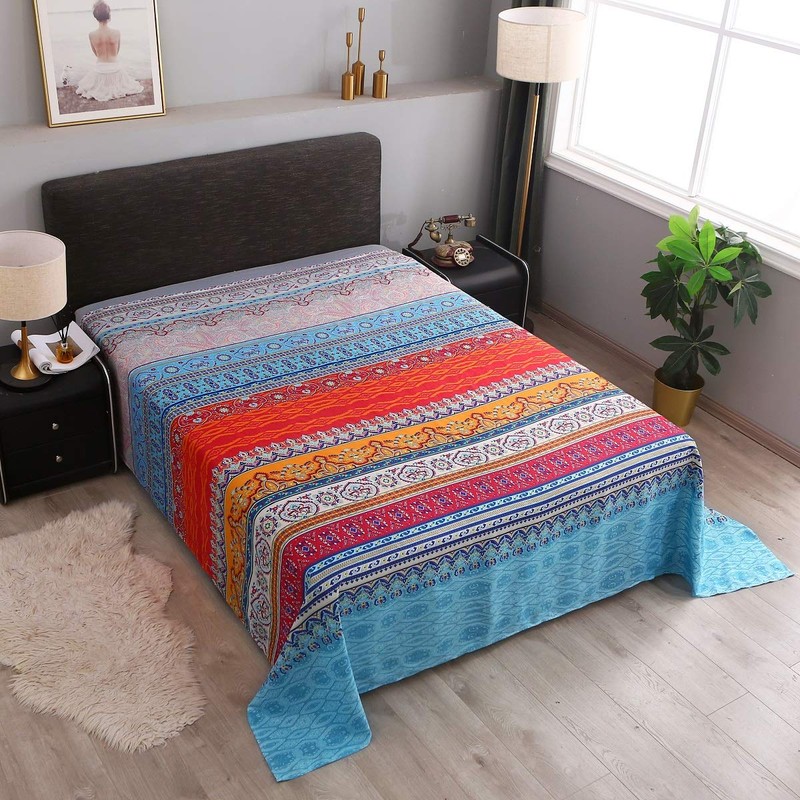 Pangzi Bohemian Retro Bedding Sheet Set,1 Fitted Sheet, 1 Flat,