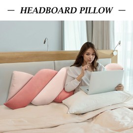 Daneey Large Headboard Pillow King Soft Daybed Pillows Bolster for Bed Back Pillow for Sitting in Bed Long Pillow for Bed Reading Pillow Adult Decorative Lumbar Pillow Couch Sofa, Removable Pink Cover