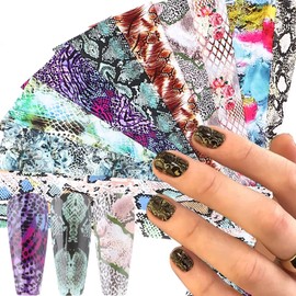 Snake Print Holographic Nail Foil Transfer Stickers Decals, Python Skin Nail Polish Sheets Sky Starry Paper Transfer Foils Nails Supplies for Nail Transfer Glue Women Manicure Nail Film Decorations