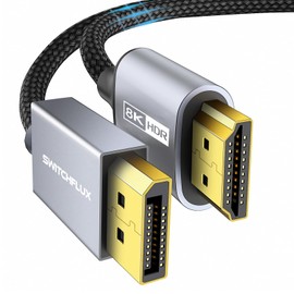 6FT DisplayPort to HDMI 8K Cable [8K@60Hz,4K@120Hz,2K@144Hz] Uni-Directional DP Source to HDMI Display, DisplayPort 1.4 to HDMI 2.1 Braided Cord for AMD,NVIDIA