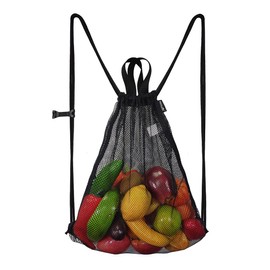 HOLYLUCK Mesh Drawstring Bag With for Swimming, the Beach, Camping and More, 1black, Large, Drawstring