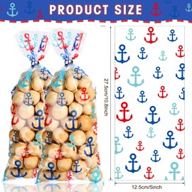 100 Pieces Nautical Anchors Party Bags Nautical Candy Cellophane Bags Heat Sealable Treat Bags with 100 Pieces Gift Twist Ties for Nautical Beach Decoration Themed Party(Blue, Red) (Blue, Red)