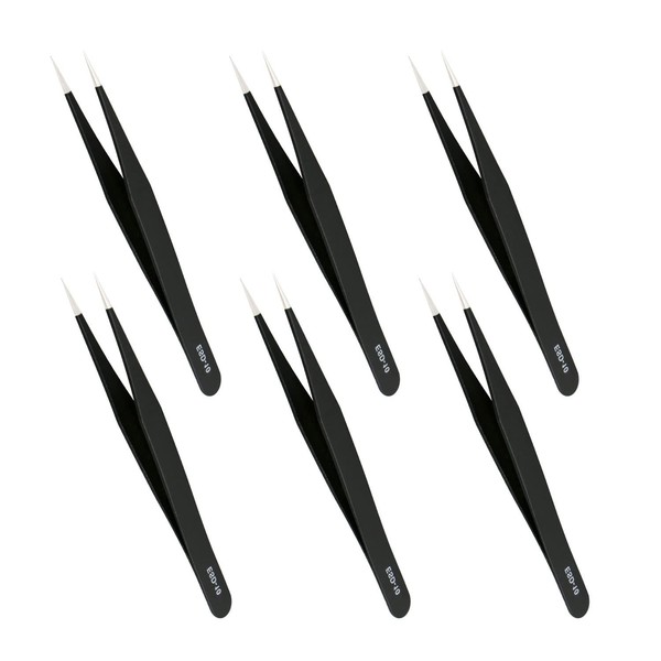 Aopin 6pcs ESD-10 Anti-Static Precision Tweezers, Anti-Static Multi-Function, Suitable for