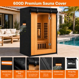 HICOVER Sauna Cover Compatible with OUTEXER 2-3 Person Saunas, 600D Heavy Duty Outdoor Wood Sauna Cover Waterproof, Utilized Both Indoors and Outdoors Infrared with Air Vent & Reflective Strips