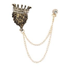 Brooch Lapel Pin for Men Crowned Lion With Hanging Chain Lapel Pin Badge Coat Suit Wedding Gift Party Shirt Collar Accessories,KN27