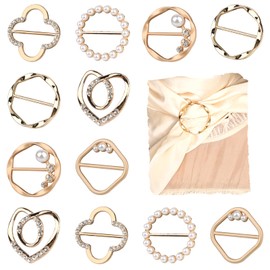 12 Pcs Silk Scarf Ring Shirt Clips, Clothing Ring Wrap Holder Fashion Round Metal Circle Clip Belt Buckle, Scarf Shawl Ring Corner Knotted Button For Lady Girls Women