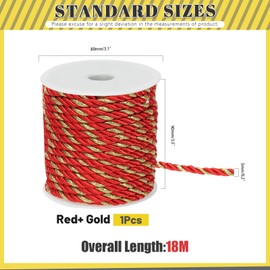 Mardatt 1Pcs 5mm x 18m 3-Ply Twisted Cord, Twisted Silk Rope Cord Polyester Braided Decorative Rope for Home Decor, DIY Crafts, Curtain Tieback, Red+Gold