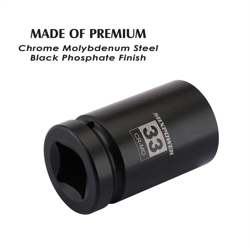 MIXPOWER 2 Pieces 1 Inch Drive Deep Impact Socket, CR-MO,