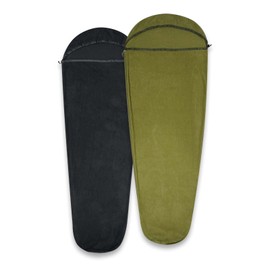 Mountainlodge Ultralight Fleece Sleeping Bag Liner,Mummy Sleeping Bag Liner with Hood and Stuff Sack Suit for Camping,Travelling and Hiking in All Seasons (Black)