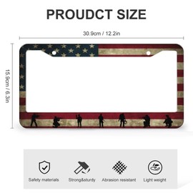 American Flag License Plate Frames - 2 Pcs Set 2 Holes Metal Aluminum Auto Car Accessories Decoration License Plate Frame 12.2 x 6.3 inch for Women Men Gift