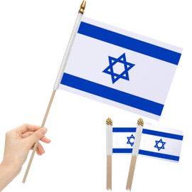 LoveVC 12Pcs 8×12 Inch Israel Flags Israeli Jewish Flag on Wood Stick Small Mini Handheld Flags Decorations