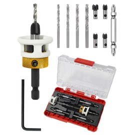 Gubeter Carbide Tipped Countersink Drill Bits Set with Low Friction Depth Stop, 1/4" Quick Change Hex Shank Countersink Drill with Replaceable HSS Pilot Drill Bit for Wood, Plastic, Woodworking