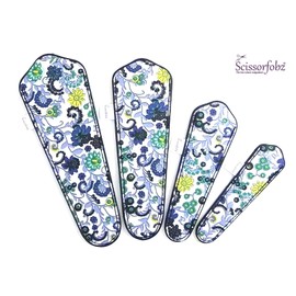 SCISSORFOBZ Designer Scissors Sheaths Shears Protective Covers-4 pcs Assorted Size Value Pack - Blue Victorian Floral Garden Design-#4-304