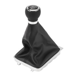 Partuto 5 Speed Manual Gear Shifter Knob with Cover No.3C0711113A - Car Shift Lever Knob - for Volkswagen Passat 2006-2010 Plastic Faux Leather Black - 1 Pc