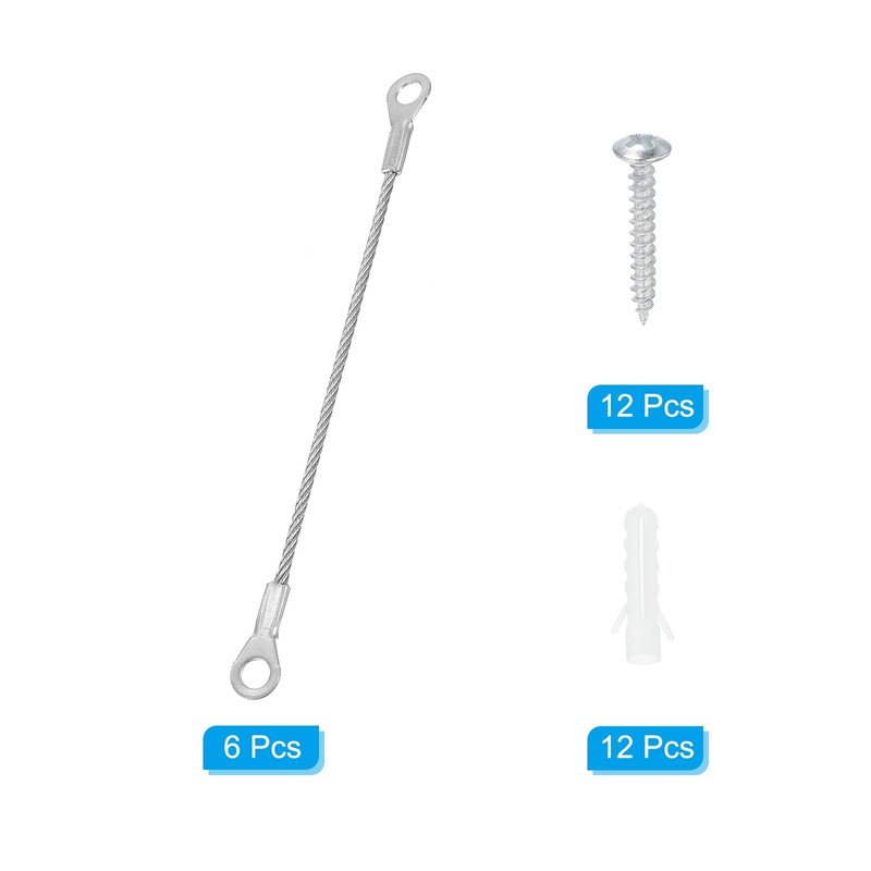 PATIKIL 6 Pack Stainless Steel Lanyard Cable with Eyelets 0.08"